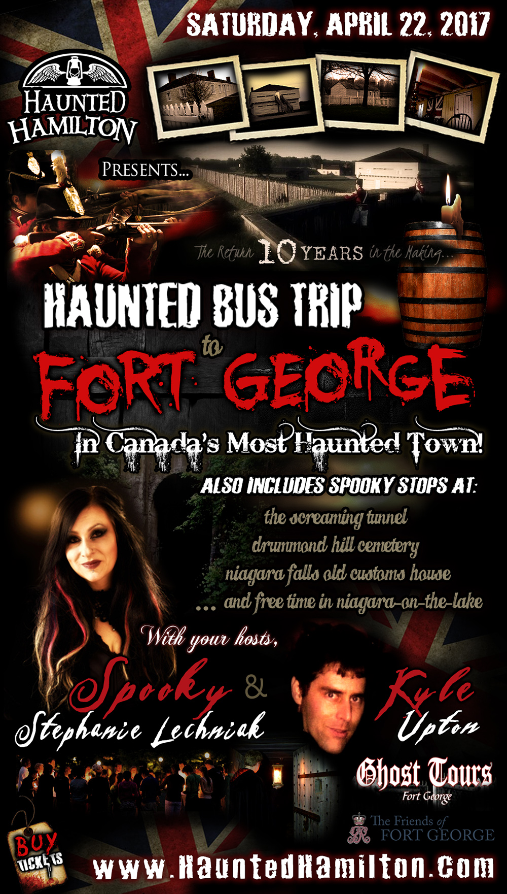 Haunted Hamilton presents a Haunted Bus Trip to FORT GEORGE in Canada's MOST HAUNTED Town, Niagara-on-the-Lake, Ontario, Canada