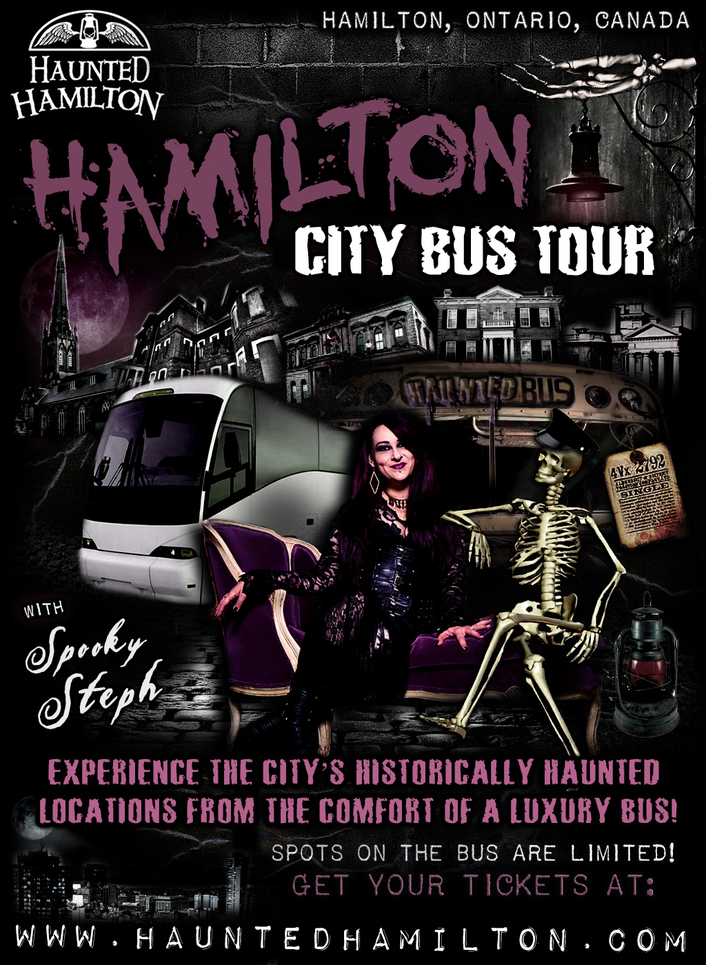 HAUNTED HAMILTON CITY BUS TOUR | Experience a Tour of Hamilton's Historically Haunted Locations from the Comfort of a Luxury Chartered Bus! Hosted by Spooky Steph, Founder/Owner of Haunted Hamilton Since 1999! | Hamilton, Ontario, Canada