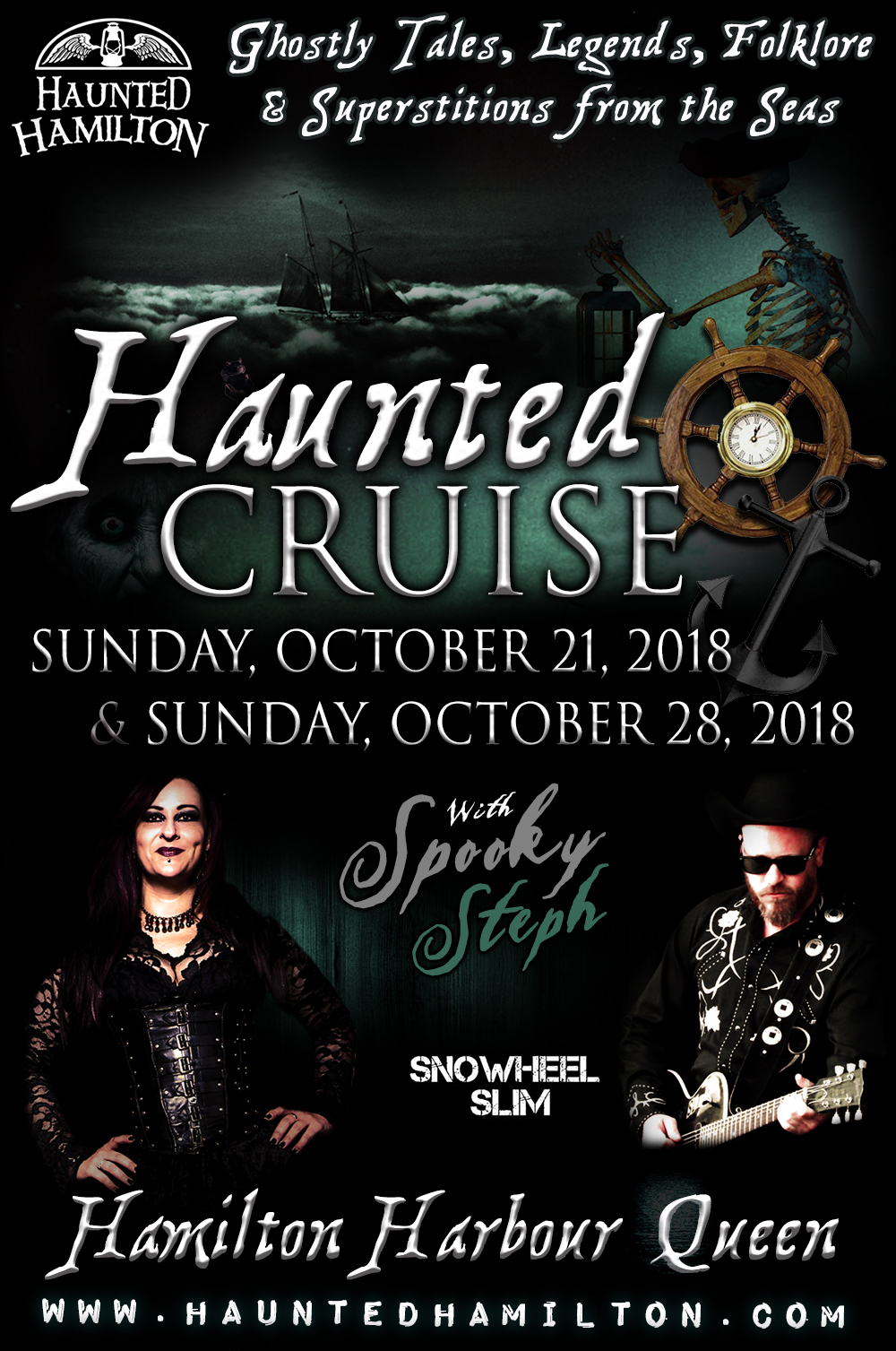 Haunted Hamilton presents a HAUNTED CRUISE Aboard the Hamilton Harbour Queen with Spooky Steph | Ghostly Tales, Legends, Folkore and Superstitions from the Seas | The Great Lakes with its dramatic and mysterious past, span thousands of miles and sometimes cross through the veil into the spirit world, creating a rich legacy of myth, folklore, legends and tales of the unexplained. Learn about the tortured history of the men who have sailed these great lakes and the vessels that have carried them. Hear stories of haunted lighthouses, ghost ships, phantom lights and superstitions! All of this as you journey at twilight through time, across the waters of Hamilton Harbour! www.HauntedHamilton.com